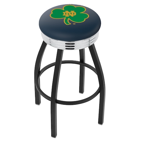Holland Bar Stool Co 30" Blk Wrinkle Notre Dame Shamrock Swivel Bar Stool, Chrome Ring L8B3C30ND-Shm